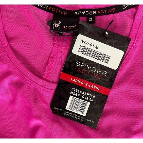 Spyder XL Pink Mesh Crew Neck Open Keyhole Back Waist Length Muscle Tank Top - Picture 6 of 6